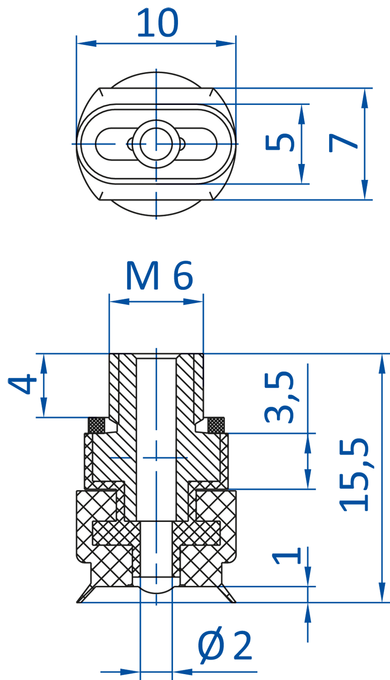 Овальная вакуумная присоска FIPA серии SO-E 130.10x5.071.2
